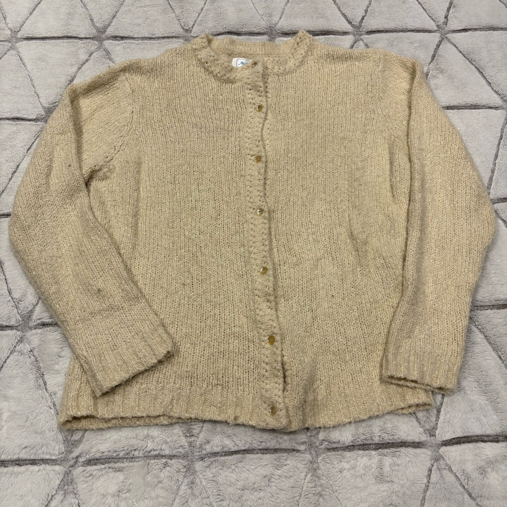 National Women’s Sz M Cream Button Down Cardigan Acrylic Knit Preppy
